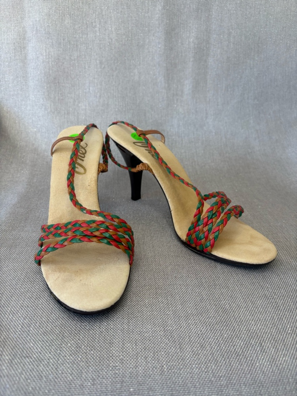 Onex Red and Green Braided Strappy Heeled Sandals